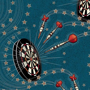 ★ RIGHT IN THE BULL'S EYE ! ★ Teal Blue - Large Scale / Collection : Game on ! - Darts & Dartboard Prints