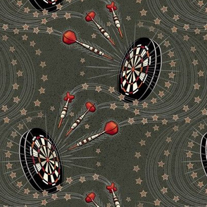 ★ RIGHT IN THE BULL'S EYE ! ★ Dark Olive Green - Small Scale / Collection : Game on ! - Darts & Dartboard Prints