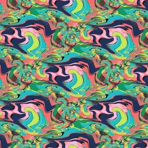 trippy microscopic primordial soup abstract, small scale, aqua turquoise navy dark blue yellow pink green lime chartreuse coral orange black