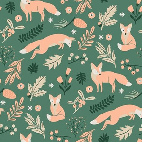 Woodland Foxes Green SMALL