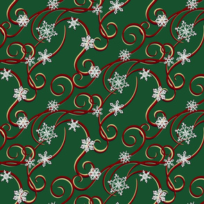 Snowflakes and Streamers Festive Green, red and gold
