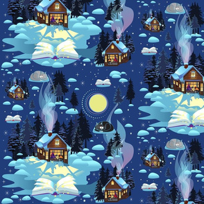 Cabin Cozy Winter Reading WALLPAPER 12x12