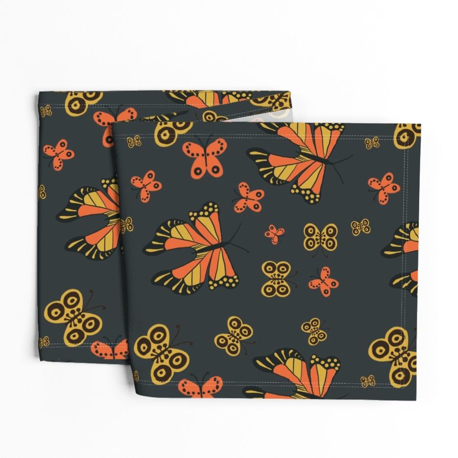 70s Folkart Butterfly -  Yellow Orange Gray