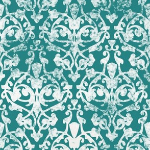 Damask Teal and White distressed