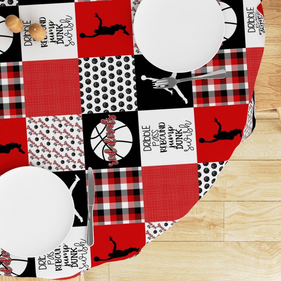 Basketball//Red Devils - Wholecloth Cheater Quilt - Rotated