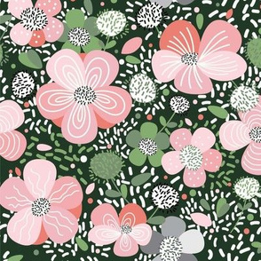Pink and green Hand drawn floral