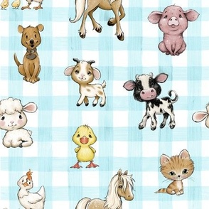 blue gingham background clipart of dogs