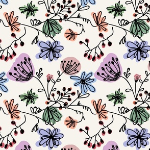 Bloom and  Wild, colorful flowers, wild flowers, bloom flowers, blooming, flowers, summer flowers, summer pattern, spring flowers, forest flowers, blooming meadow, wild meadow flowers, blooming plants, flower design.