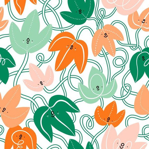 Cartoon ivy leaves with cute faces, seamless pattern