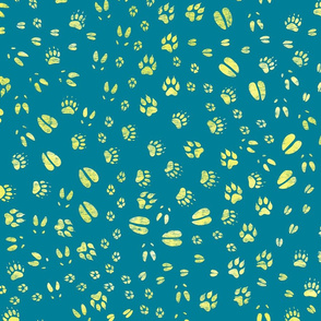 Animals Tracks Teal and Light Yellow