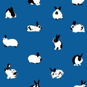 Monochrome Rabbits on Blue - medium scale
