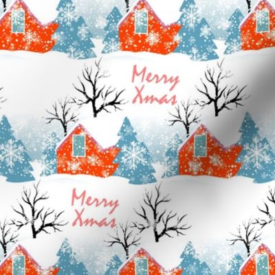 merry christmas, countryside, vintage houses, rustic, xmas, house roofs, winter holidays, small town, christmas country, christmas eve, orange white, winter pattern, christmas holidays