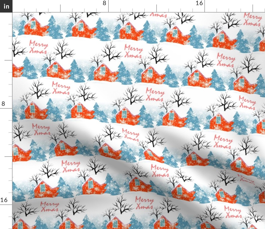 merry christmas, countryside, vintage houses, rustic, xmas, house roofs, winter holidays, small town, christmas country, christmas eve, orange white, winter pattern, christmas holidays