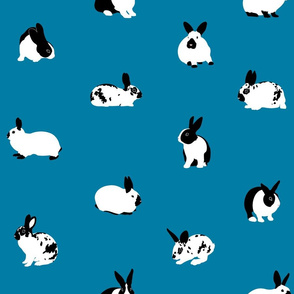Monochrome Rabbits on teal - medium scale