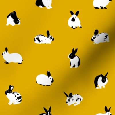 Monochrome Rabbits on Mustard Yellow - small 