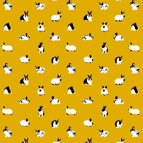 Monochrome Rabbits on Mustard Yellow - small 