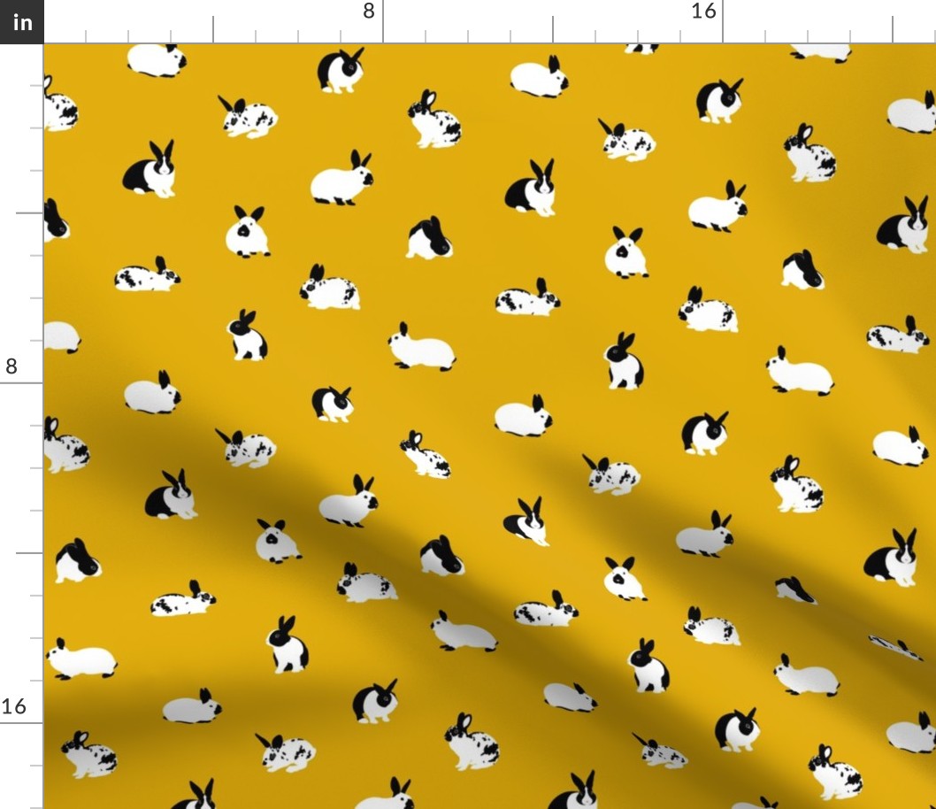 Monochrome Rabbits on Mustard Yellow - small 