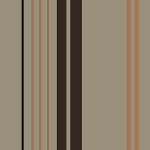 Taupe Green with Black and Terracotta Stripes