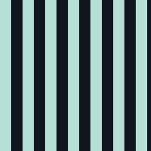 Pastel Mint Awning Stripe Pattern Vertical in Midnight Black