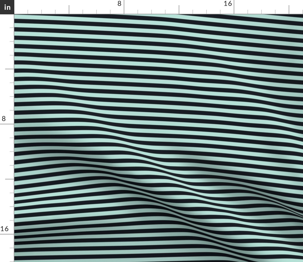 Pastel Mint Bengal Stripe Pattern Horizontal in Midnight Black