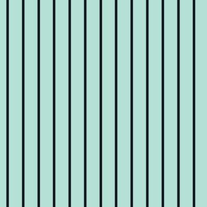 Pastel Mint Pin Stripe Pattern Vertical in Midnight Black