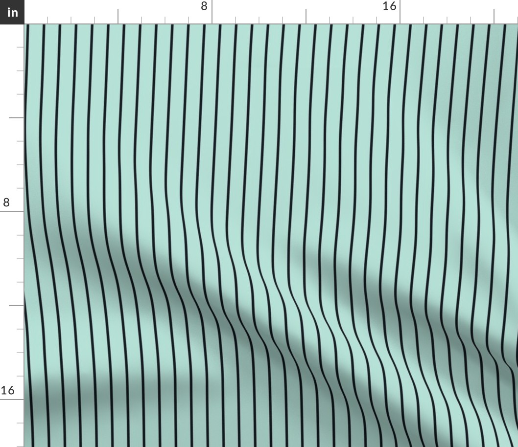 Pastel Mint Pin Stripe Pattern Vertical in Midnight Black