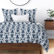 Mythos - Nautical Octopus Damask White Navy Blue Large Scale