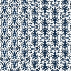 Mythos - Nautical Octopus Damask White Navy Blue Ditsy Scale