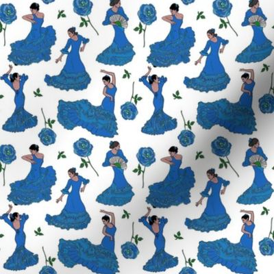 flamenco dancers blue on white 4x4