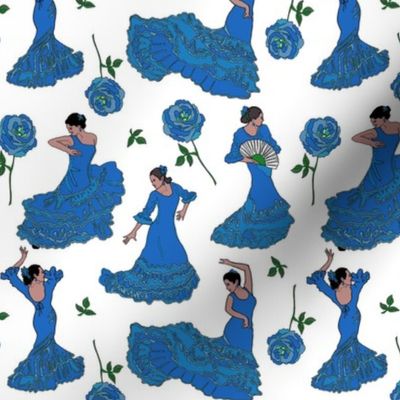 flamenco dancers blue on white 6x6