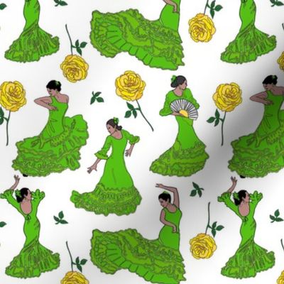 flamenco dancers green on white 6x6