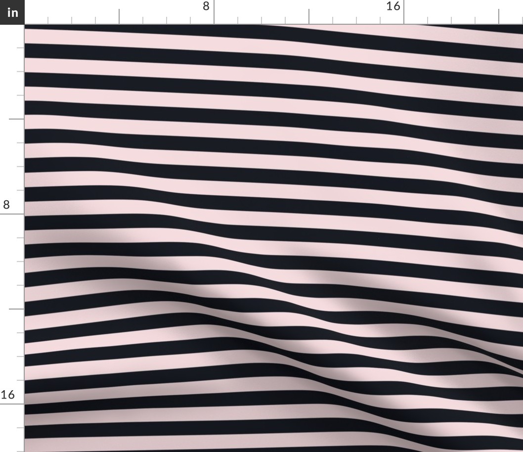 Rosewater Pink Awning Stripe Pattern Horizontal in Midnight Black