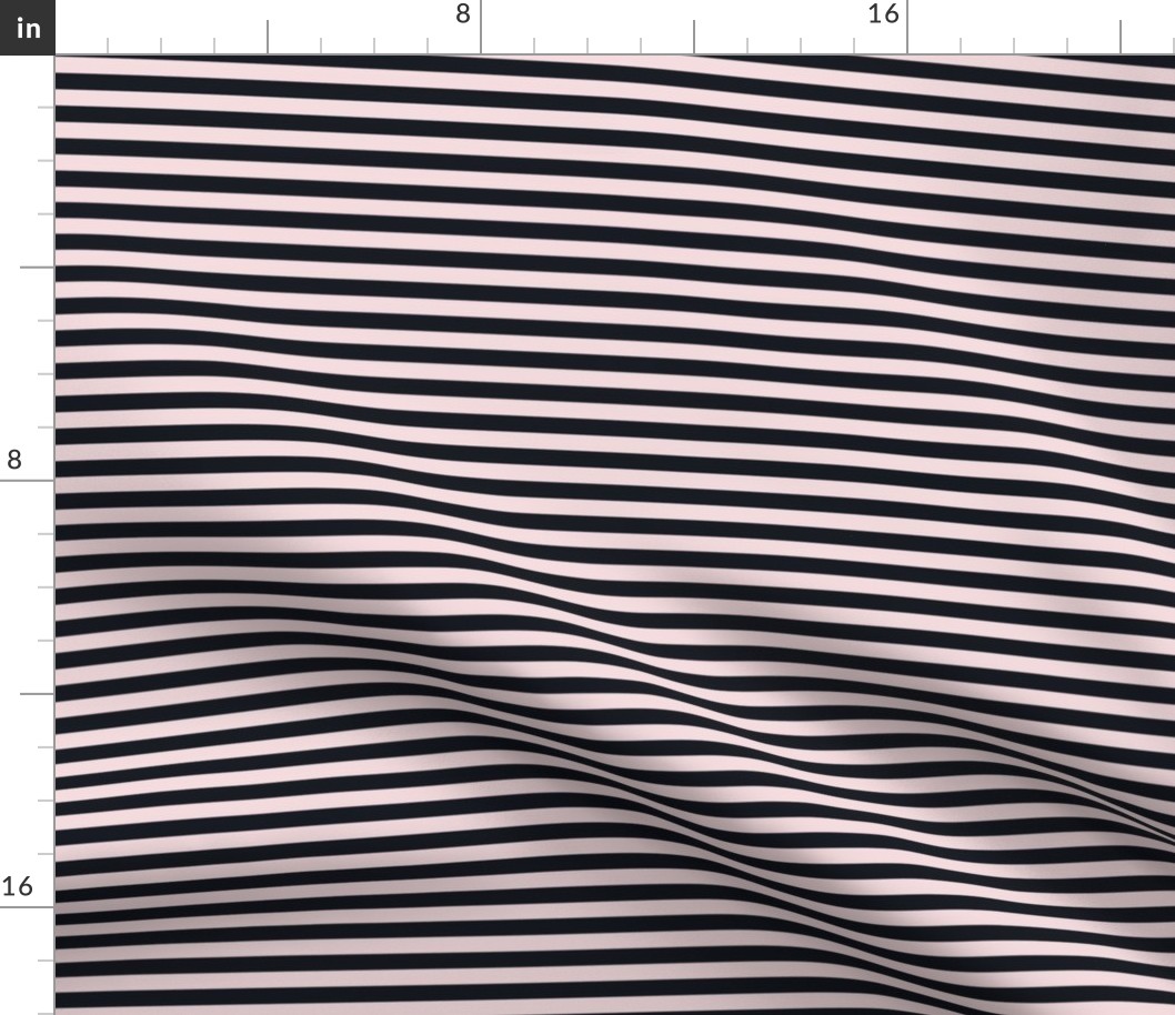 Rosewater Pink Bengal Stripe Pattern Horizontal in Midnight Black