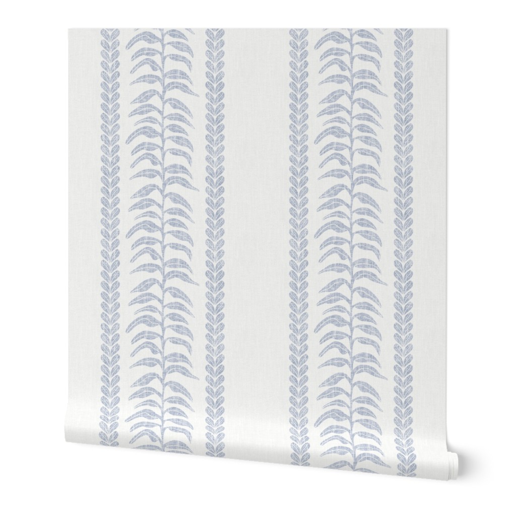 Palm Linen Stripe, Blue on White 