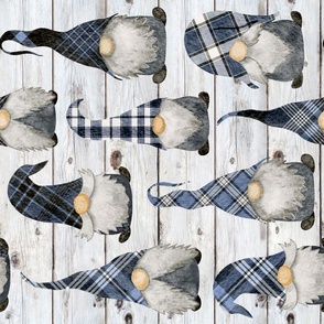 Blue Plaid Gnomes on Shiplap Rotated - large scale