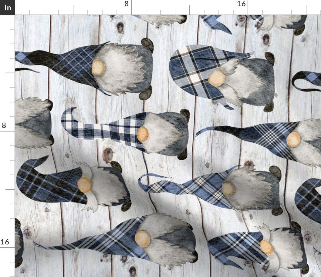 Blue Plaid Gnomes on Shiplap Rotated - large scale