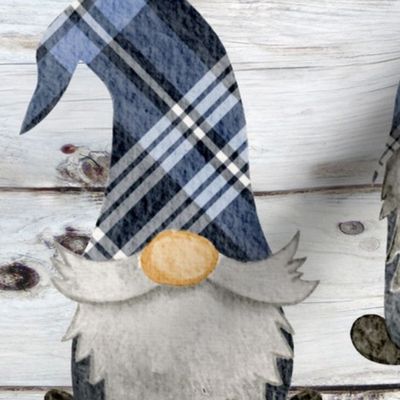 Blue Plaid Gnomes on Shiplap - large scale