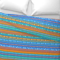 blue orange rolled bead fabric