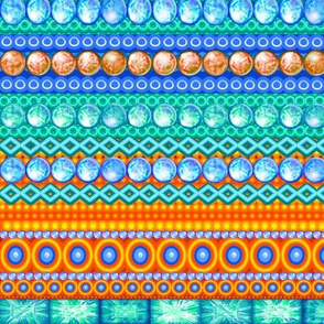 blue orange rolled bead fabric