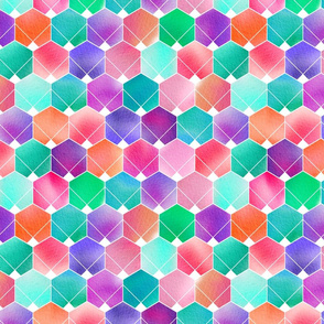 Watercolor hexagons - green and purple