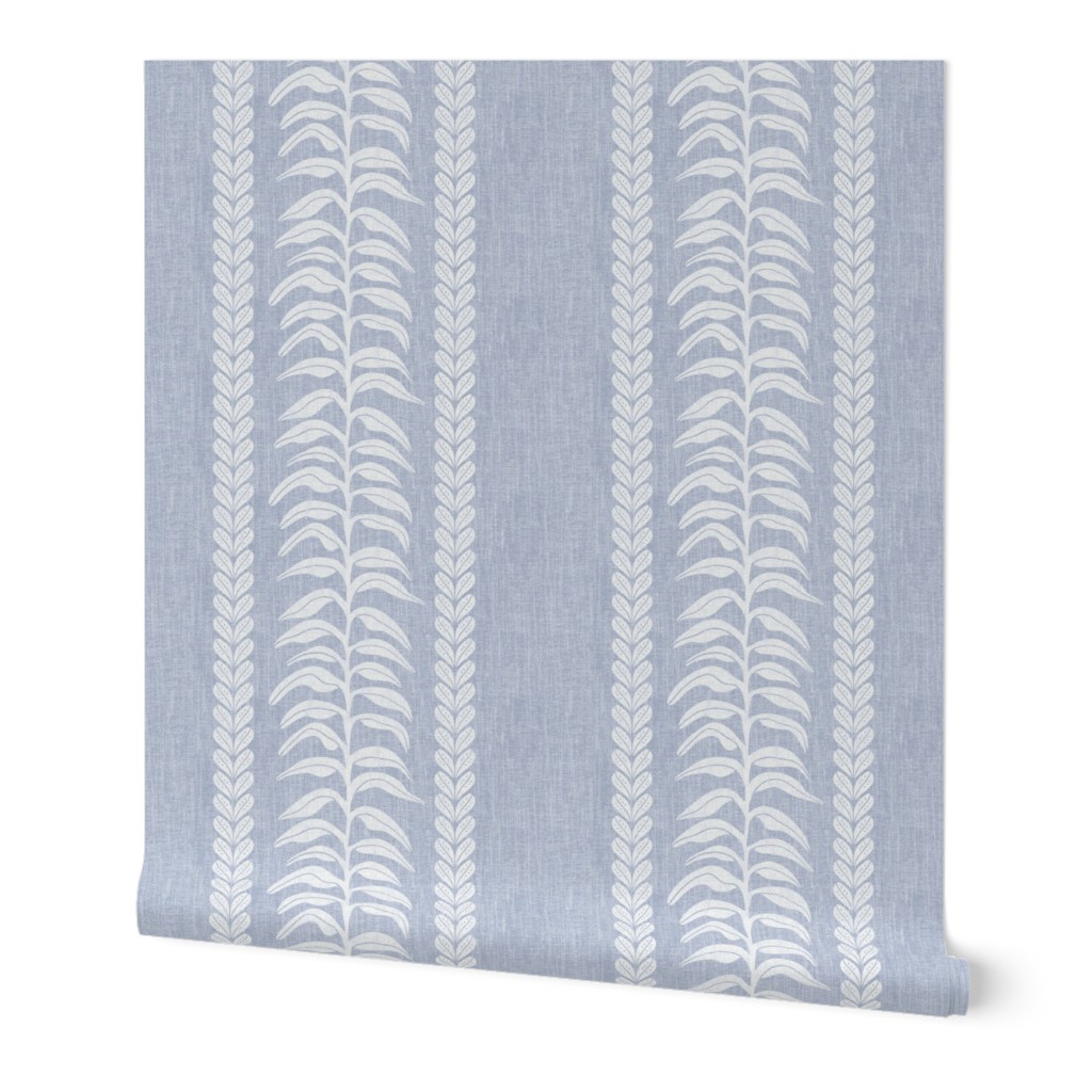 Palm Linen Stripe, White on Light Blue
