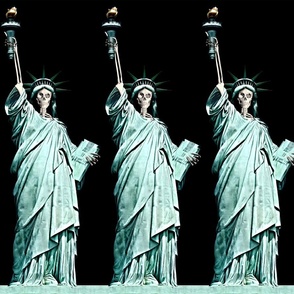 3 skeletons skull statue of liberty lady new York united states America sculpture USA freedom  4th July declaration independence day torch parody eerie macabre spooky bizarre morbid gothic horror woman roman Greek goddess full body UNESCO world heritage s