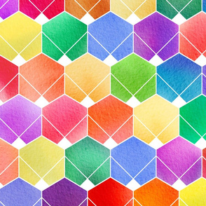 watercolor hexagons - rainbow