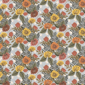 Floral wandering - retro flower bouquet seamless vector pattern// small scale