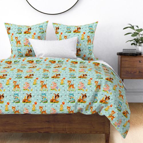 ANIMAL BABIES - VINTAGE NURSERY COLLECTION (AQUA)