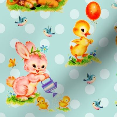 ANIMAL BABIES - VINTAGE NURSERY COLLECTION (AQUA)