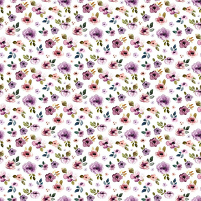 Autumn Amethyst  Watercolor Flowers on White Mid