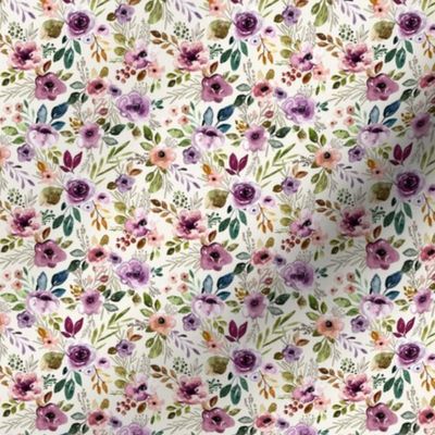 Autumn Amethyst  Watercolor Floral Sprays on Cream Small
