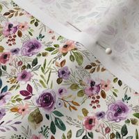 Autumn Amethyst  Watercolor Floral Sprays on Cream Small