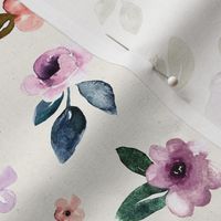 Autumn Amethyst  Watercolor Flowers on Cream Large